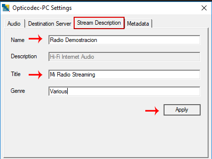 Configurar Opticodec